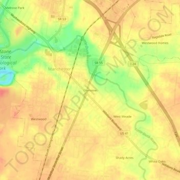 Mappa topografica Glenview, altitudine, rilievo