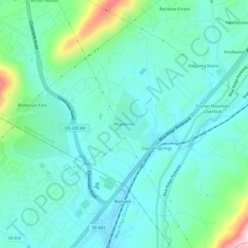 Mappa topografica Peachtree, altitudine, rilievo