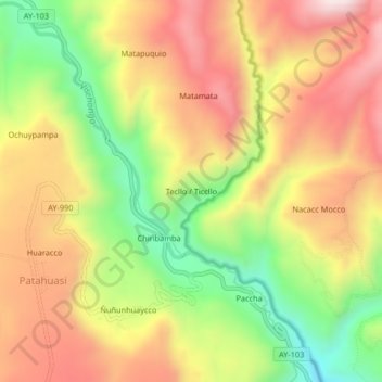 Mappa topografica Tecllo / Ticcllo, altitudine, rilievo