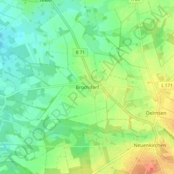 Mappa topografica Brochdorf, altitudine, rilievo
