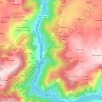Mappa topografica Bexán, altitudine, rilievo