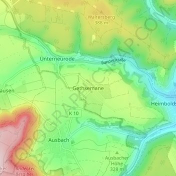 Mappa topografica Gethsemane, altitudine, rilievo