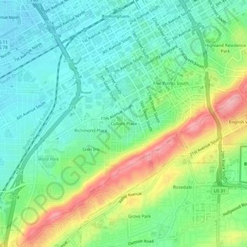 Mappa topografica Cullom Place, altitudine, rilievo