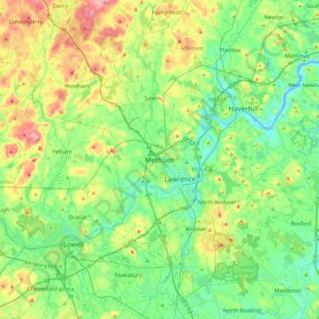 Mappa topografica Methuen, altitudine, rilievo