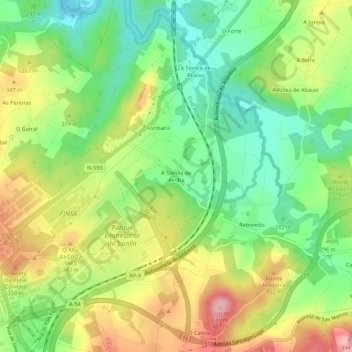 Mappa topografica A Sionlla de Arriba, altitudine, rilievo