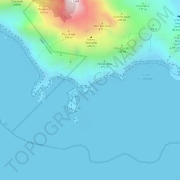 Mappa topografica Ponta do Sul, altitudine, rilievo