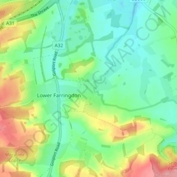 Mappa topografica Upper Farringdon, altitudine, rilievo