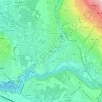 Mappa topografica Borly, altitudine, rilievo
