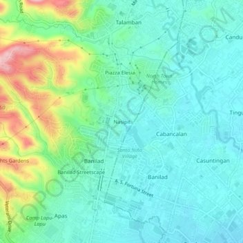 Mappa topografica Nasipit, altitudine, rilievo
