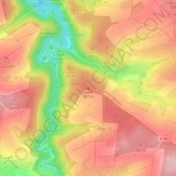 Mappa topografica Spieß, altitudine, rilievo