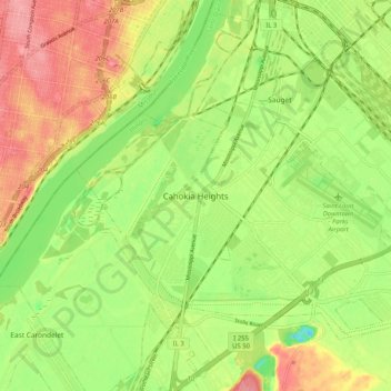 Mappa topografica Cahokia Heights, altitudine, rilievo