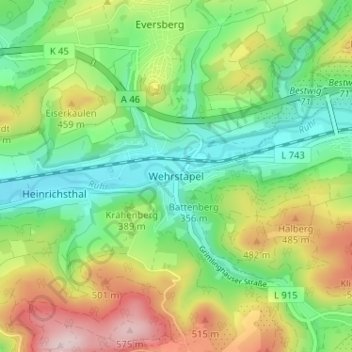 Mappa topografica Wehrstapel, altitudine, rilievo