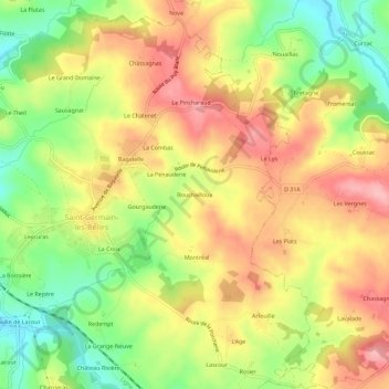 Mappa topografica Bouchailloux, altitudine, rilievo