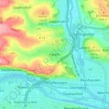 Mappa topografica Kareth, altitudine, rilievo