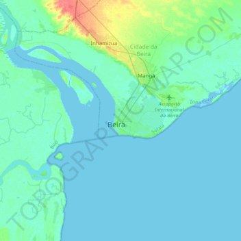 Mappa topografica Beira, altitudine, rilievo