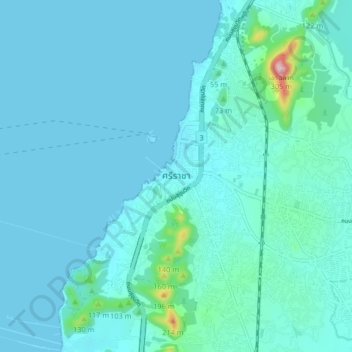 Mappa topografica Si Racha, altitudine, rilievo