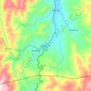 Mappa topografica Santa Fe, altitudine, rilievo