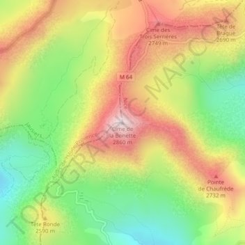 Mappa topografica Cime de la Bonette, altitudine, rilievo