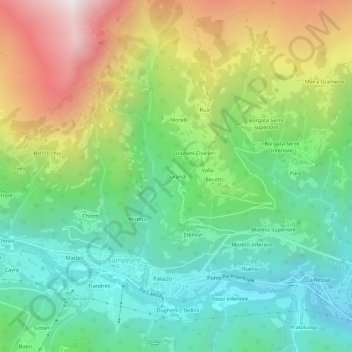 Mappa topografica Durandi, altitudine, rilievo