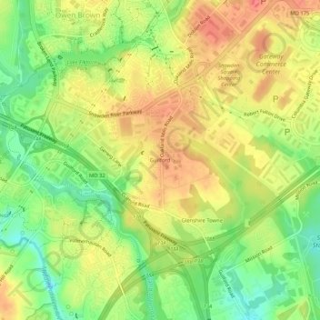 Mappa topografica Guilford, altitudine, rilievo