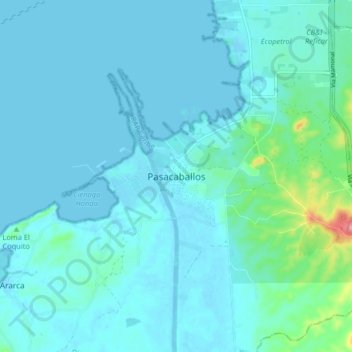 Mappa topografica Pasacaballos, altitudine, rilievo
