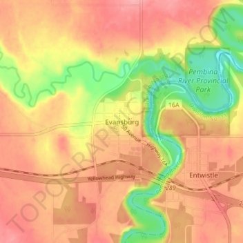 Mappa topografica Evansburg, altitudine, rilievo