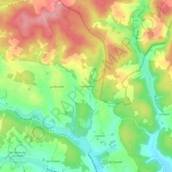 Mappa topografica Les Grezes, altitudine, rilievo