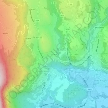 Mappa topografica Le Caton, altitudine, rilievo