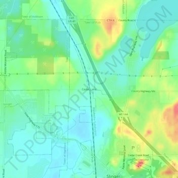 Mappa topografica Cedar Lake, altitudine, rilievo