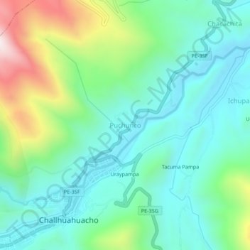 Mappa topografica Puchunco, altitudine, rilievo