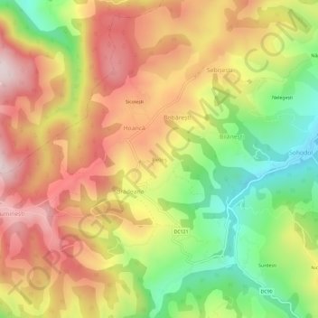 Mappa topografica Peleș, altitudine, rilievo