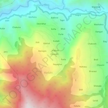 Mappa topografica Chundli, altitudine, rilievo