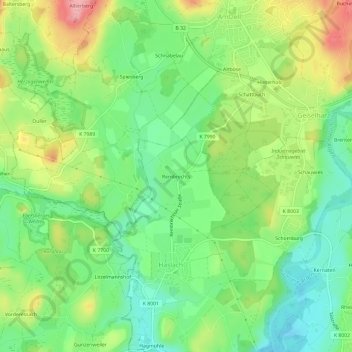 Mappa topografica Rembrechts, altitudine, rilievo