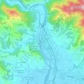 Mappa topografica Ponte a Moriano, altitudine, rilievo