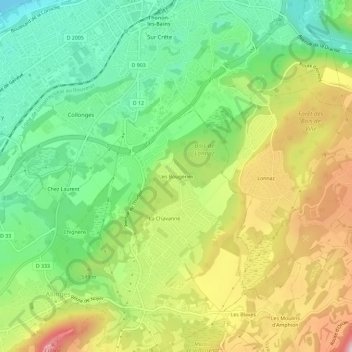 Mappa topografica Les Bougeries, altitudine, rilievo