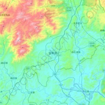 Mappa topografica 宜章县, altitudine, rilievo