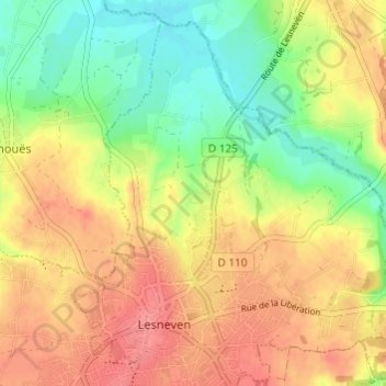 Mappa topografica Kerjezequel, altitudine, rilievo