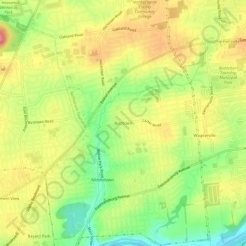 Mappa topografica Butztown, altitudine, rilievo