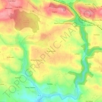 Mappa topografica Keramboyec, altitudine, rilievo