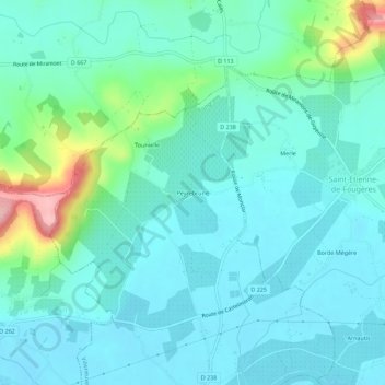 Mappa topografica Peyrebrune, altitudine, rilievo