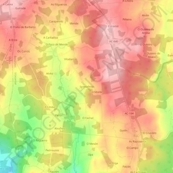 Mappa topografica Igrexafeita, altitudine, rilievo