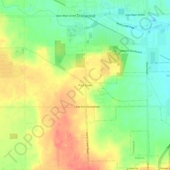 Mappa topografica Post Town, altitudine, rilievo