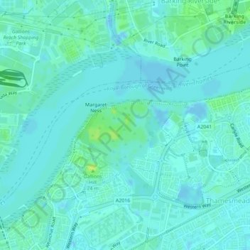 Mappa topografica Plumstead Marshes, altitudine, rilievo