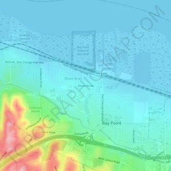Mappa topografica Shore Acres, altitudine, rilievo