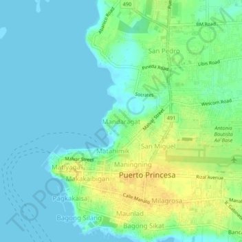 Mappa topografica Mandaragat, altitudine, rilievo