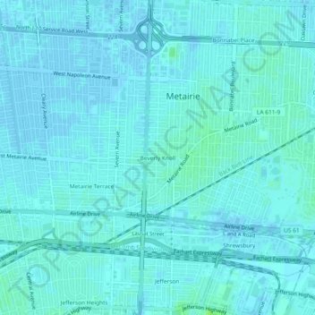 Mappa topografica Beverly Knoll, altitudine, rilievo