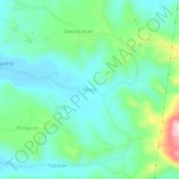 Mappa topografica Aluna, altitudine, rilievo
