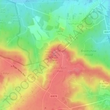 Mappa topografica Pipers Wait, altitudine, rilievo