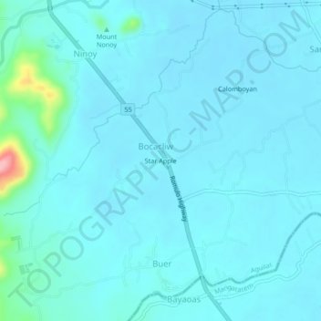 Mappa topografica Star Apple, altitudine, rilievo