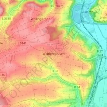 Mappa topografica Weidenhausen, altitudine, rilievo